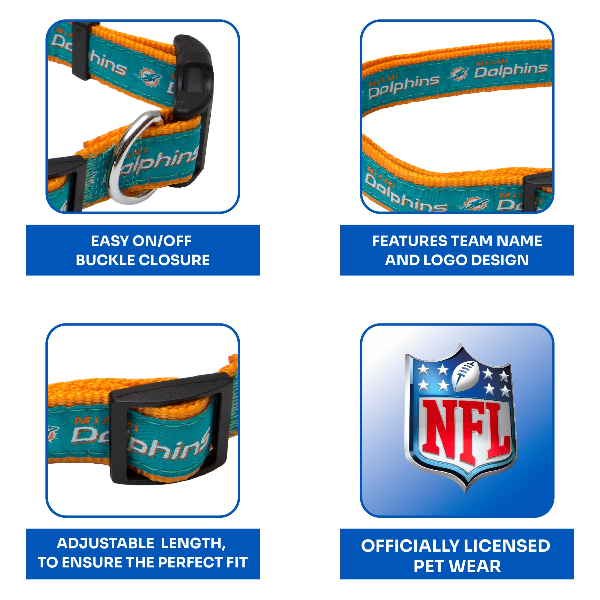 Pets First NFL Miami Dolphins Hundehalsband, lizenziert, extra groß, strapazierfähig, robust und langlebig, erhältlich in 31 Fußballmannschaften und 4 Größen