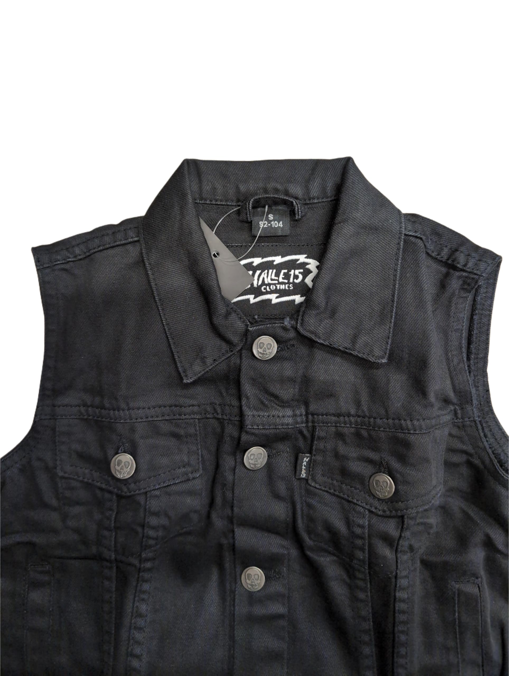 Schwarz Kinder Jeansweste, Größe 110-152, mit Taschen und Knöpfen, Kutte, Jeanskutte