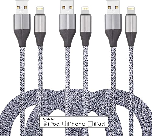 Miniatura 4 de Cable Cargador Lightning para iPhone (Paquete de 3 de 10 Pies), [Certificado MFi] 10 Pies Nylon Trenzado, Compatible con iPhone 14/13/12/11/Pro/X/Xs