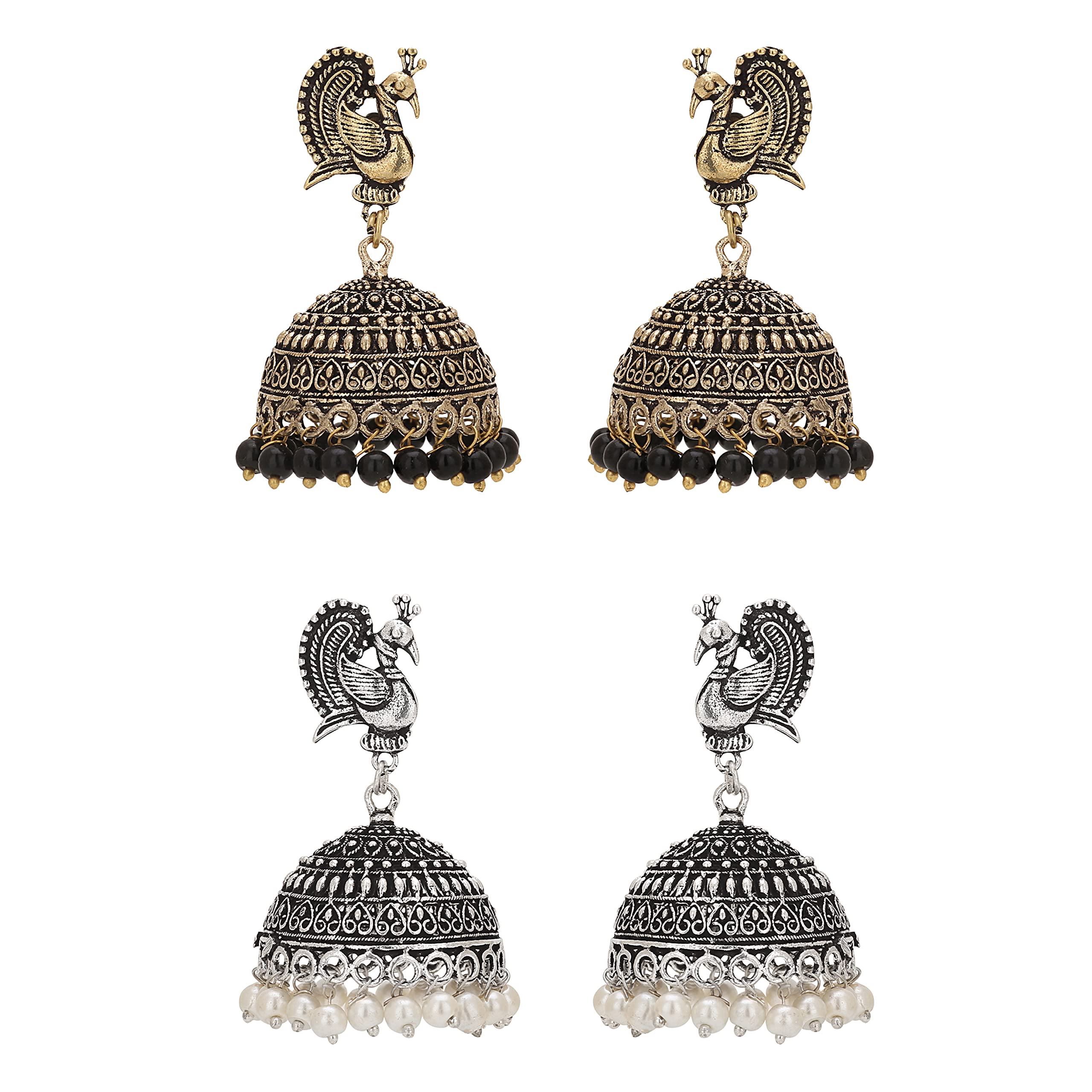 Sasitrends Oxidized German Silver Peacock Combo Pearl Ball Jhumki For Women and Girls-Big Size (B09M8JGFJL) Amazon Price History, Amazon Price Tracker