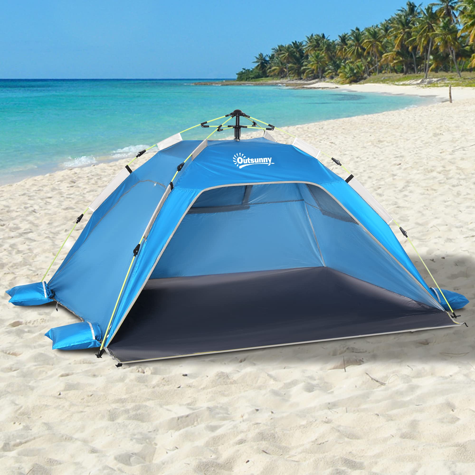 Outsunny Tente de Plage Pop up, abris de Plage Portable pour 1-2 Personnes, Facile à Installer, Tente Anti UV pour Plage, Camping, pêche, extérieur, Bleu Ciel