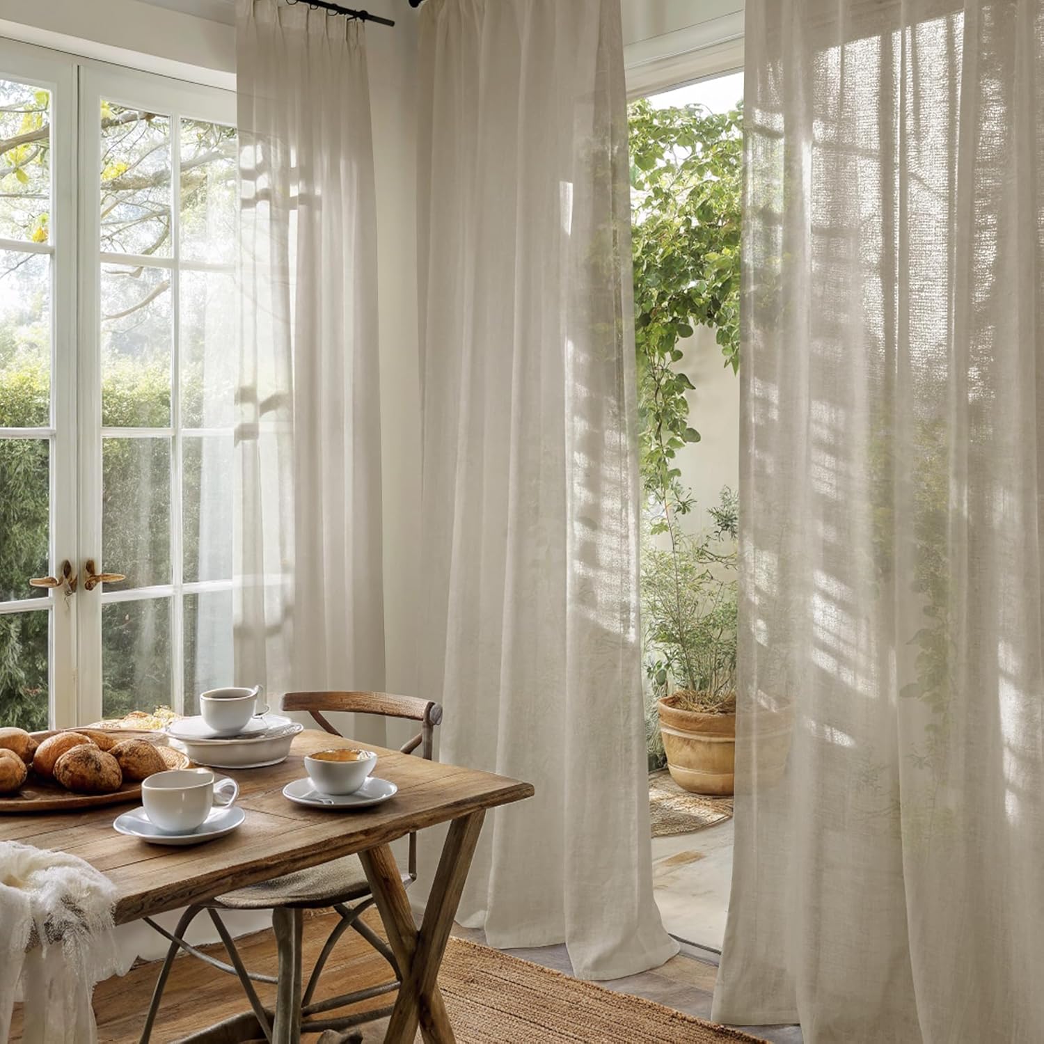 ChadMade Pinch Pleated Sheer Curtain 84 Inch Long 2 Panels Set, Lightweight Linen Textured Light Filtering Drape for Sliding Door Privacy Window Treatment, 72 W x 84 L, Light Brown