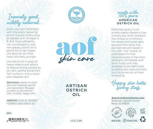 Miniatura 10 de American Ostrich Farms Aceite de avestruz 100% puro, fabricado en Estados Unidos, hidratante natural para la piel rica en omega, botella de 8 onzas,