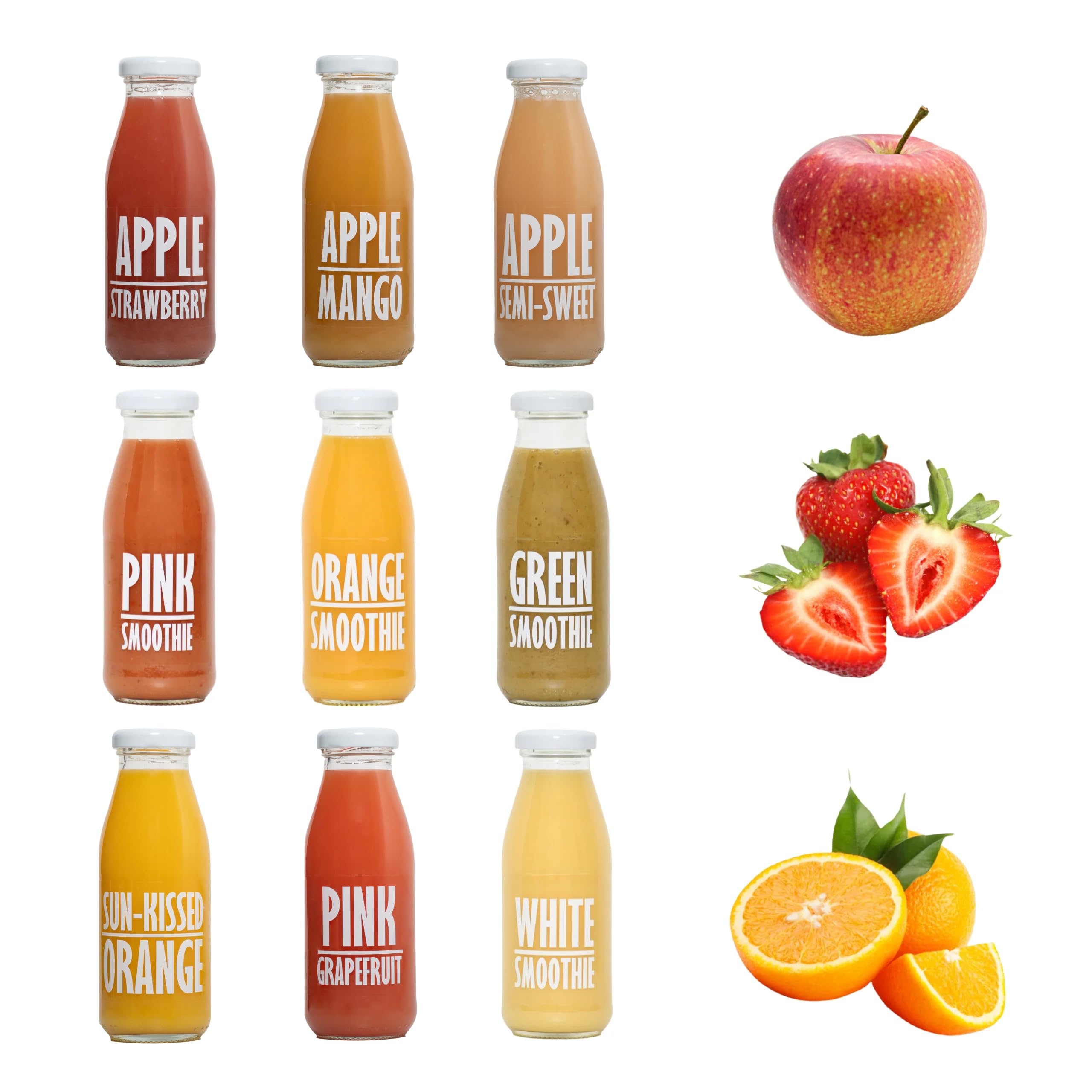 – Summer Variety Pack Juice Smoothie 250 ml - Fruit Mix 12 bottles- Pure Apple Semi Sweet Strawberry Orange Mango Grapefruit Pineapple Pear Coconut Milk - Drink From Fresh Press NFC Juice