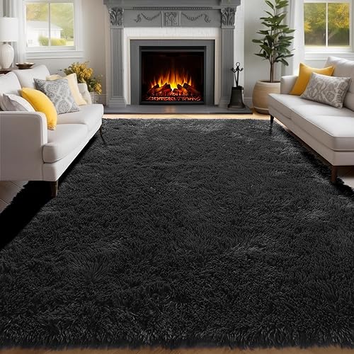 Miniatura 6 de PAGISOFE Alfombras peludas de 4 x 6 pulgadas, color negro, alfombra moderna para sala de estar, alfombra lanuda para interiores, alfombras de felpa