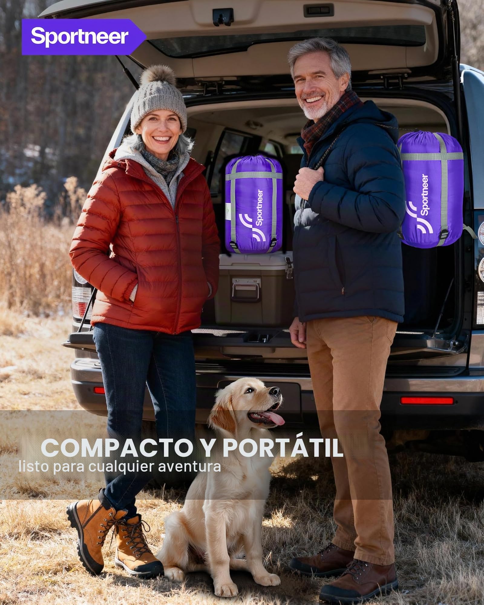 Sportneer Saco de Dormir portátil Adecuado para Las 4 Estaciones con Orificios con Cremallera para Brazos y pies Saco de Dormir Individual para Adultos para Senderismo y Viajes, 20 Grados, Púrpura