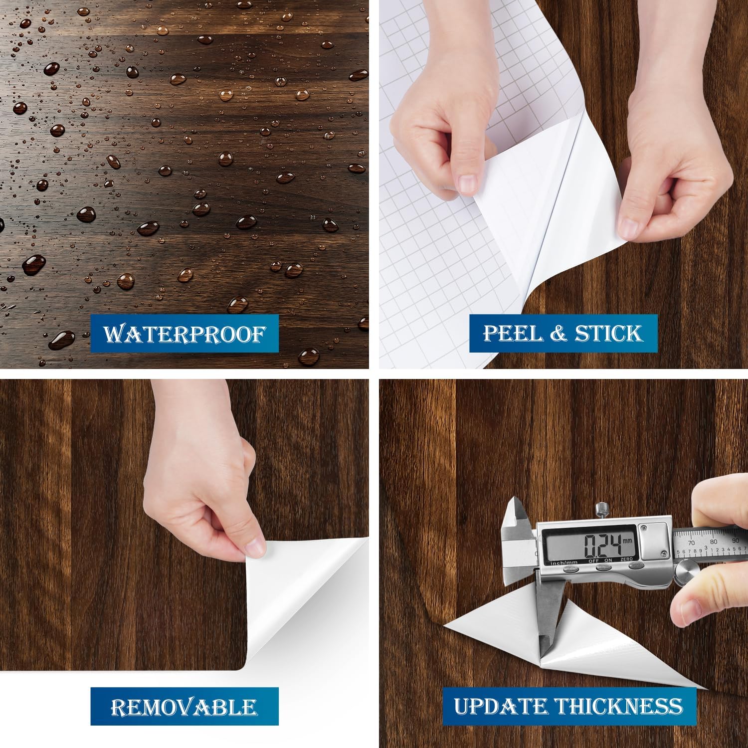 FunStick Dark Brown Wood Contact Paper for Countertops Waterproof Self Adhesive Walnut Wood Wallpaper Peel and Stick Countertop Contact Paper Wood Grain Contact Paper for Cabinets Kitchen Table 16x80