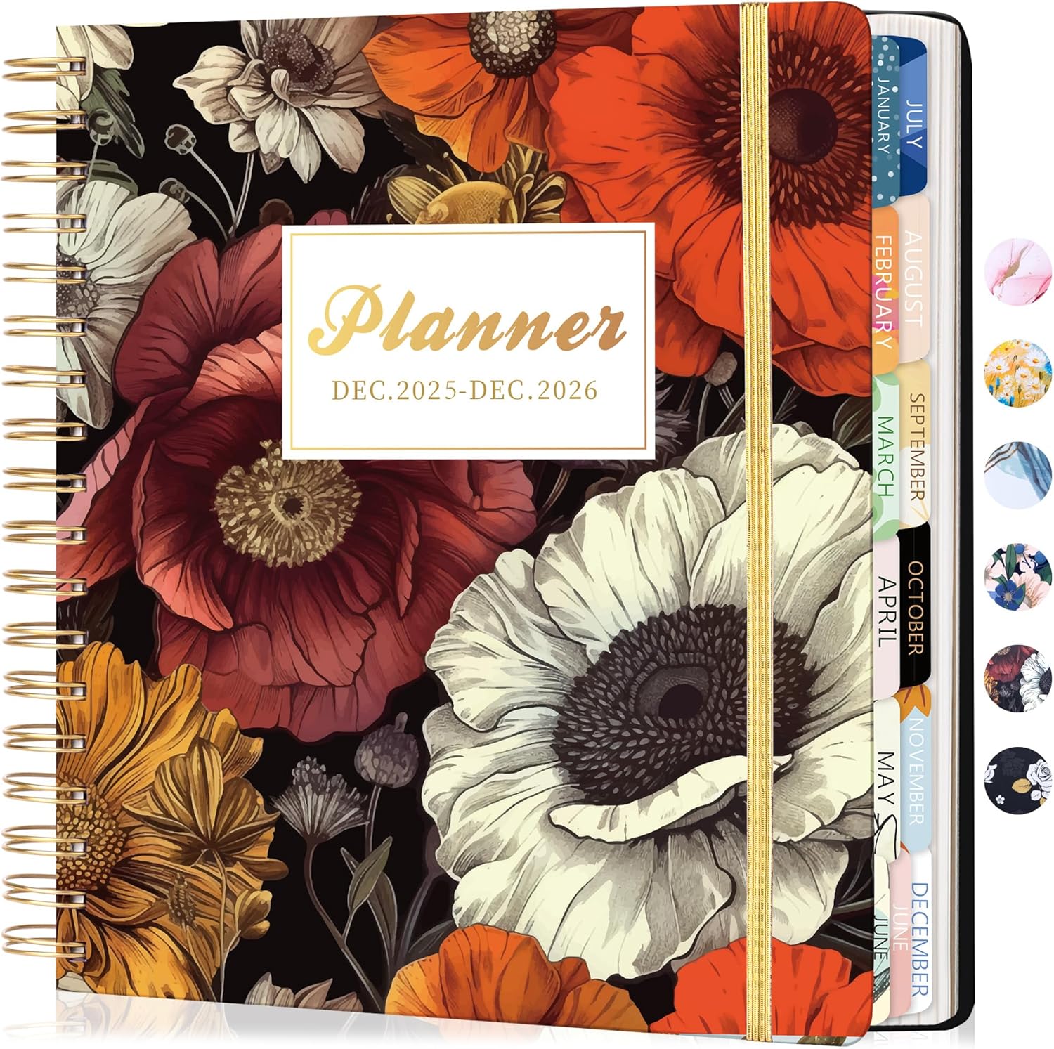 CAGIE 2026 Planner Weekly and Monthly 13 Month Hardcover Planner for Women with Pockets, Large Red Flowers Calendar with Stickers Tabs, Dec 2025–Dec 2026, 8.3" x 9.3" Red Flowers 2026