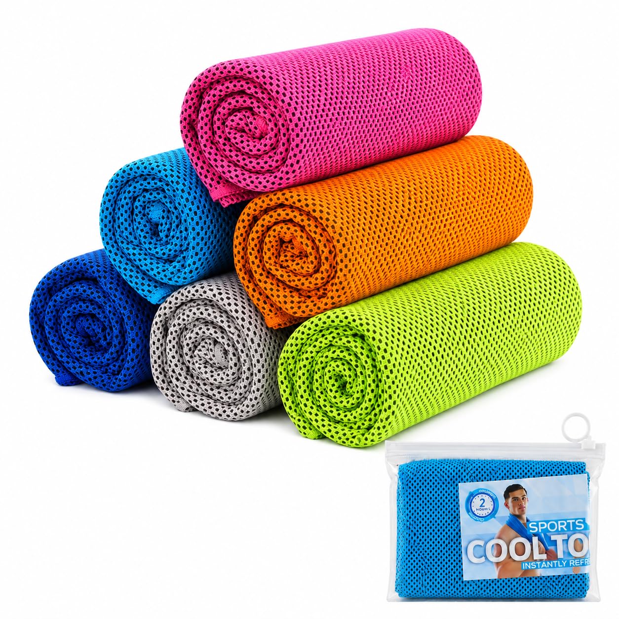 GHKJOK 6-Pack Towels, Quick-Dry Microfibre Mesh with Zip Pouch