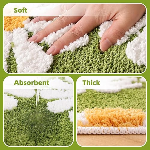 Miniatura 7 de Panstar Alfombras de baño con diseño de flores verdes, antideslizantes, estilo bohemio, suave y absorbente, alfombra de ducha de felpa lavable (30 x