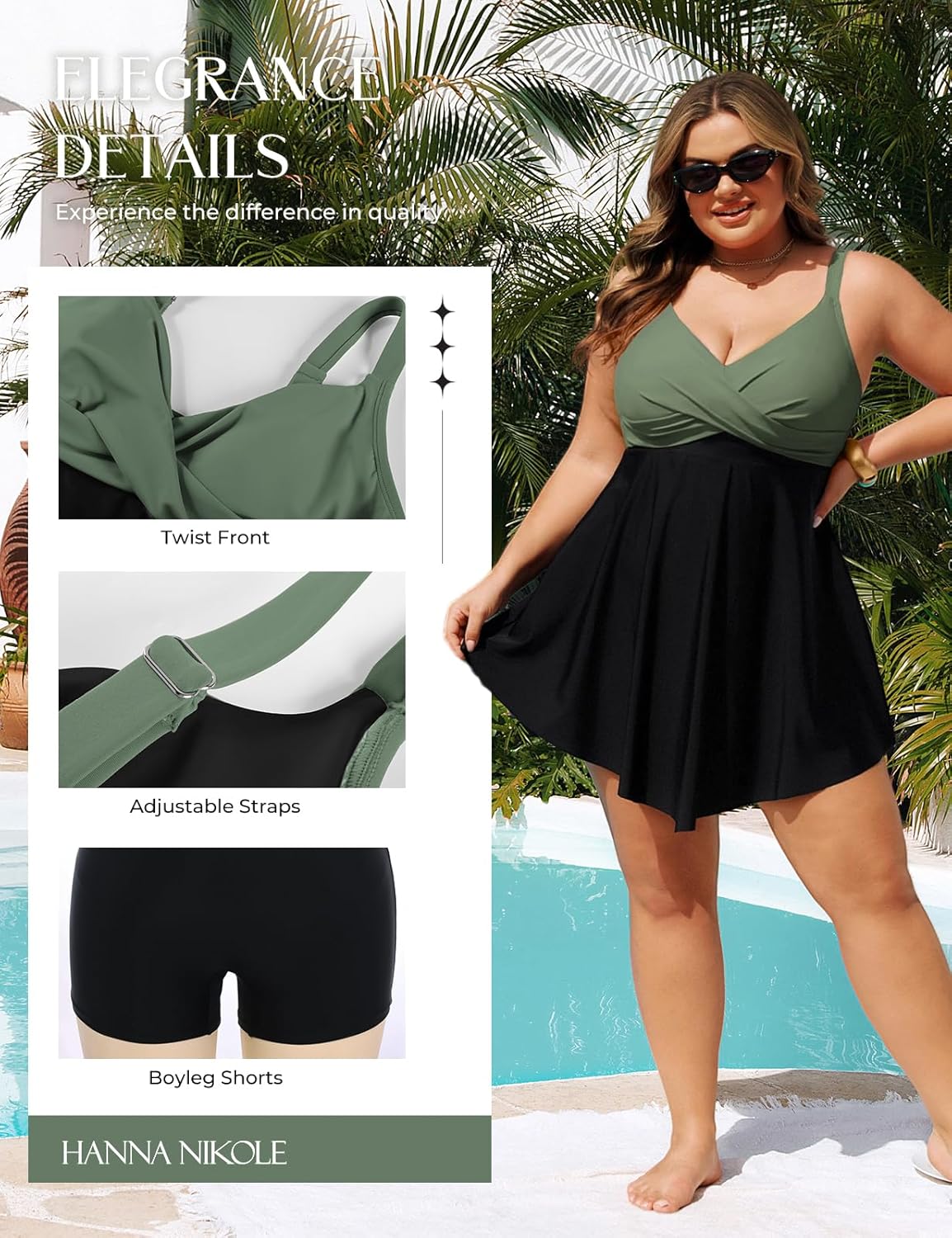 Hanna Nikole Women Plus Size One Piece Swim Dress Tummy Control Swimsuits Twist Front Bathing Suit Body Shaping Swimwear - Image 5