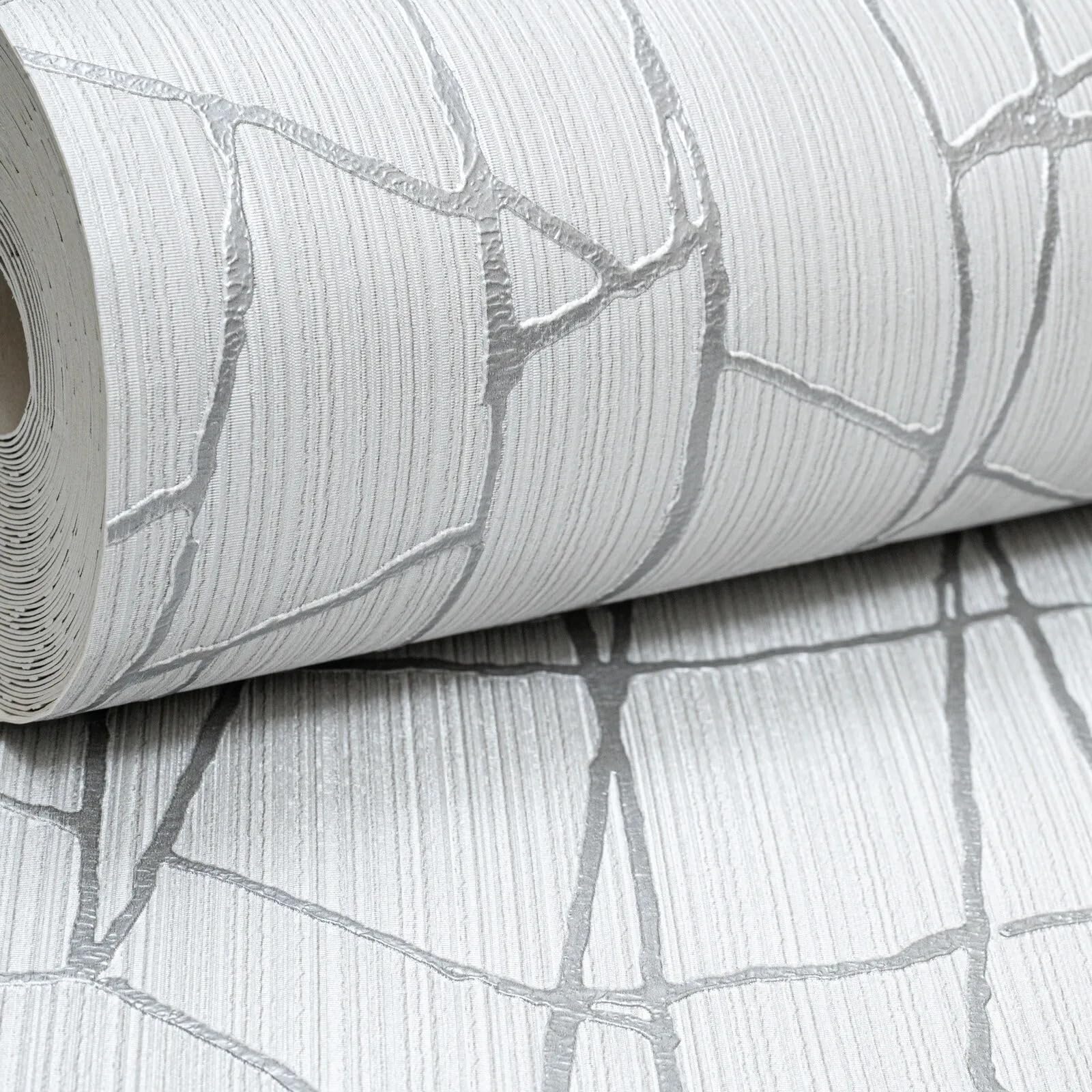 SOPHIE LAURENCE Delia Wallpaper - Grey Textured Geometric Vinyl, Heavyweight, Scrubbable, Peelable - 0.53m Sample - Ideal for Any Room, Modern Style, Made in Italy