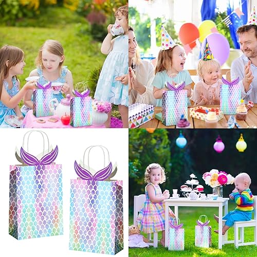 Miniatura 7 de Chinco Bolsas de regalo de sirena, bolsas de regalos de fiesta, bolsas de dulces con asa, suministros de fiesta de sirena para niñas, cumpleaños,