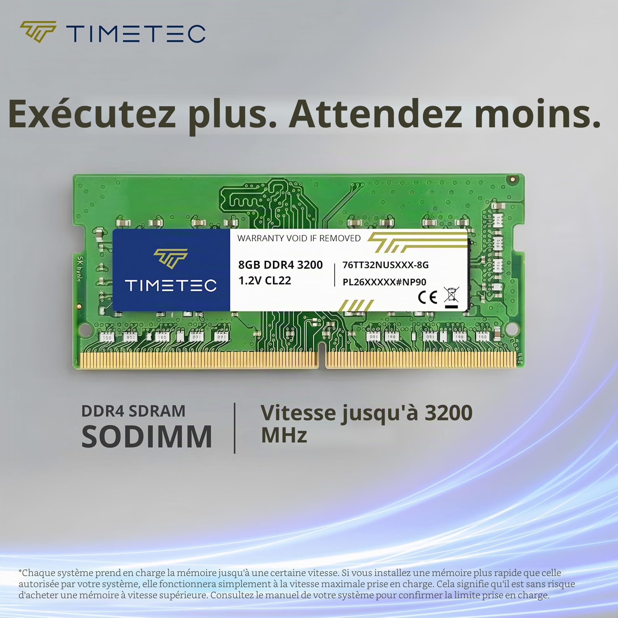 Timetec 8 Go DDR4 3200 MHz (PC4-3200AA) PC4-25600 SODIMM – Non-ECC sans Tampon, 260 Broches, 1,2 V CL22, Module de mémoire pour Ordinateur Portable, Mini-PC et Ordinateur Tout-en-Un