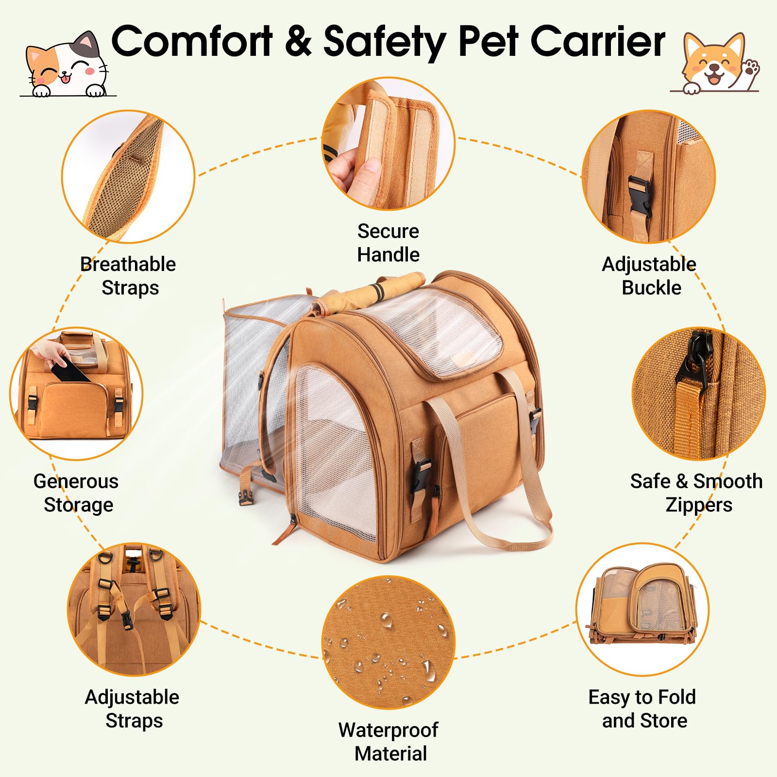 Expandable Carrier Backpack for Big Cats Small Dogs, Airline Approved Pet Carrier Backpack,Foldable Breathable Travel Backpack, Portable Pet Carrier Backpack with Safety Leash, Holds Up to 18 Lbs - image 3