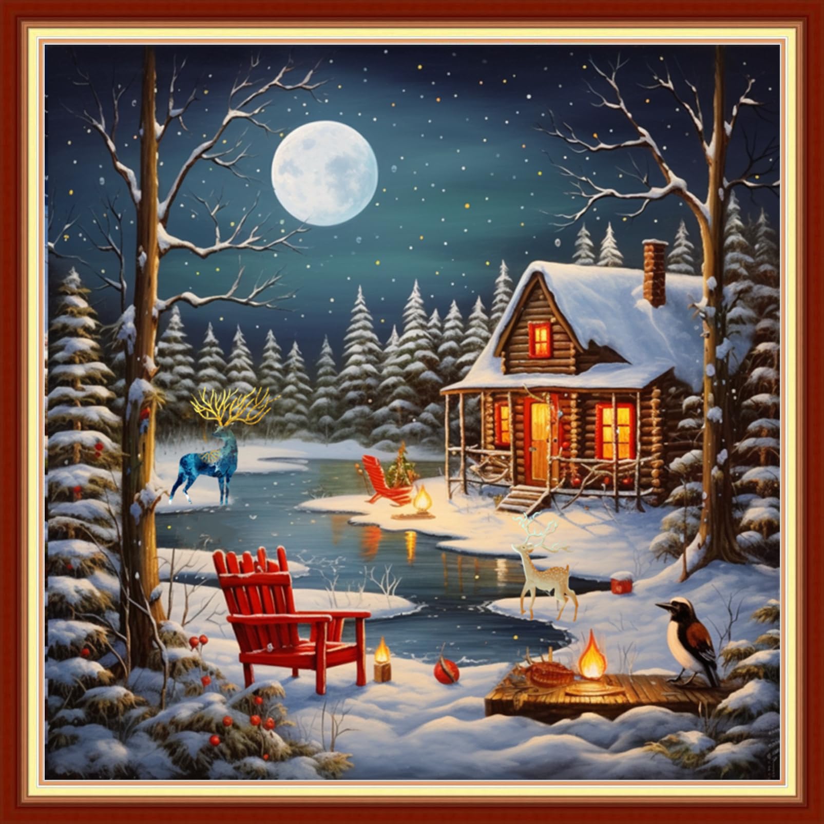 Funxvoot Stamped Cross Stitch Kits Beginners Full Range of Embroidery Kits for Adults 11CT Embroidery Patterns Needlepoint Kits Printed Cross Stitch Kits - (Snowy Night Scenery 18x18 inchs)