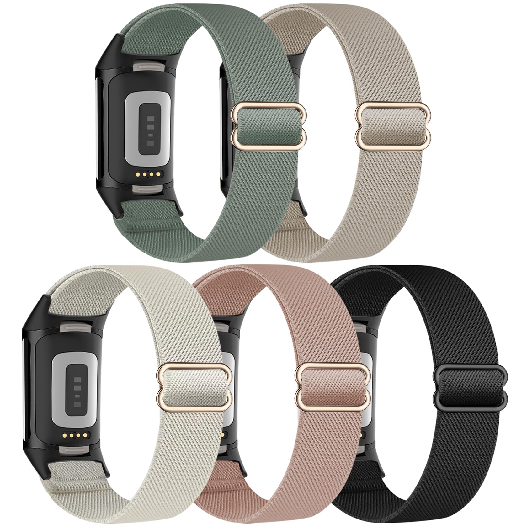 5 Pack Stretchy Nylon Compatible with Fitbit Charge 6 Bands/Fitbit Charge 5 Bands for Women Men, Elastic Adjustable Straps Sport Replacement Wristbands for Fitbit Charge 5/6 WatchOEKO-TEX STANDARD 100