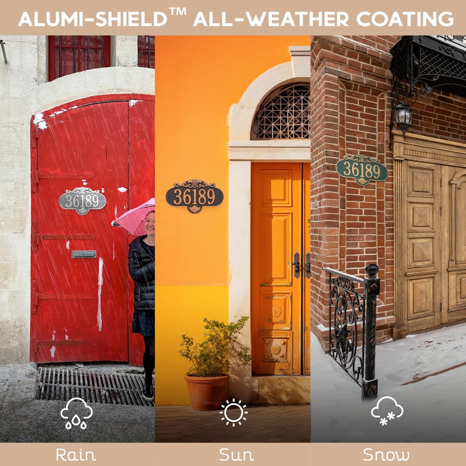 Whitehall Rochelle Address Plaque with Decorative Scroll Design, Cast Aluminum Custom House Number Sign, Home Address Sign, Made in USA, Weather Resistant (Grande Wall_ 1 Line)