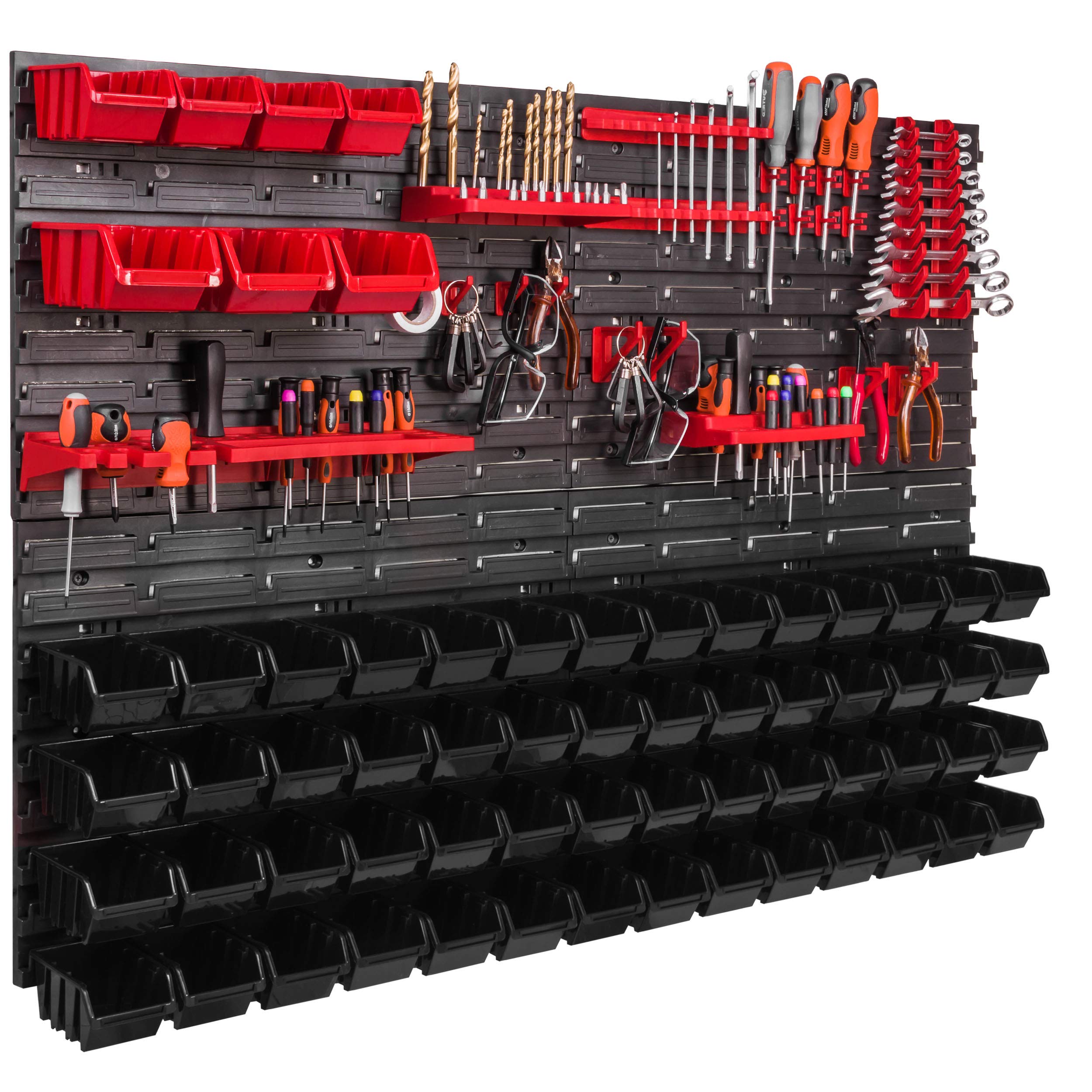 Staffa da parete 1152 x 780 mm, supporto per attrezzi, 63 pezzi Scaffale impilabile per riporre oggetti, ripiani a parete extra forti, scaffale espandibile, per officina, magazzino, officina