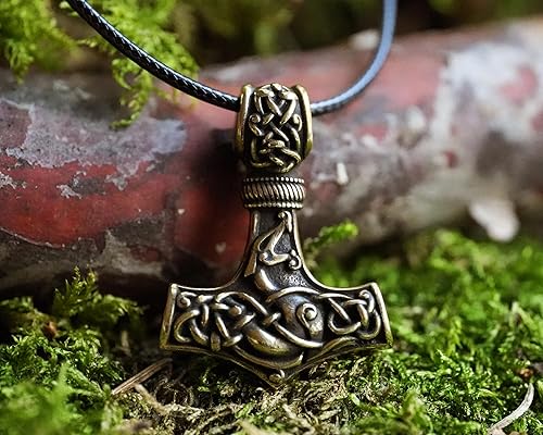 Miniatura 149 de Viking Thors Hammer Necklace Pendant - Vegvisir Aegishjalmur Helm of Awe Raven Huginn Muninn Pendant Necklace Amulet Talisman - Thor Necklace - Bear