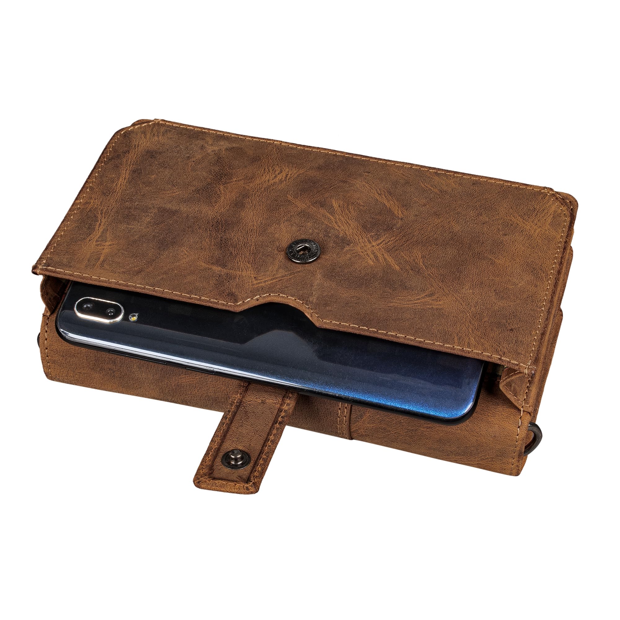 STILORD 'Darla' 3-en-1 Sac à Main Cuir avec Porte-Monnaie Femme Portefeuille avec Protection RFID 9 Compartiments pour Cartes Pochette Telephone Portable Cuir Véritable, Couleur:Bergamo - Marron