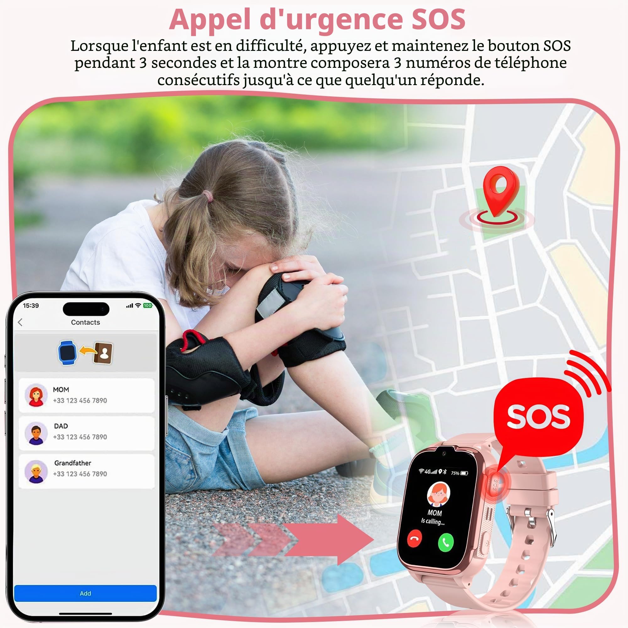 Montre Connectée Enfant 4G/GPS/WiFi/Appel Vidéo/IP68 | Montre GPS Enfant Fille Garçon avec Téléphone Chat Familial SOS, Jeux Réveil, Mode Classe, Montre Intelligente Enfants Cadeau