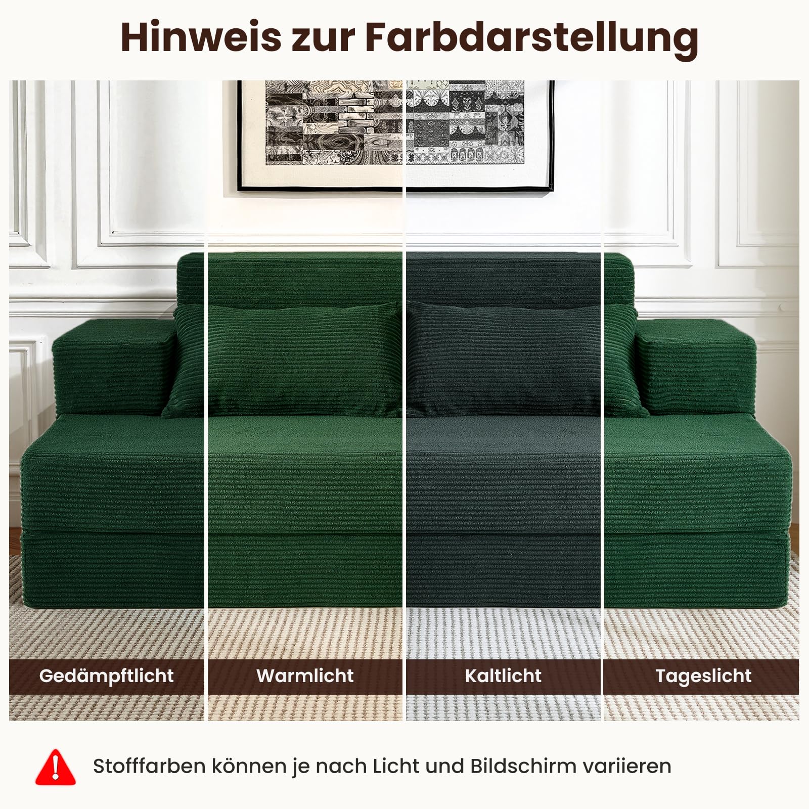 3-in-1 Schlafsofa 150 x 200 cm – Schlafsessel mit Bettfunktion, klappbares Bettsofa, Faltbare Schlafcouch mit integrierten Rückenkissen & separatem Kissen, waschbarer Bezug, Dunkelgrün