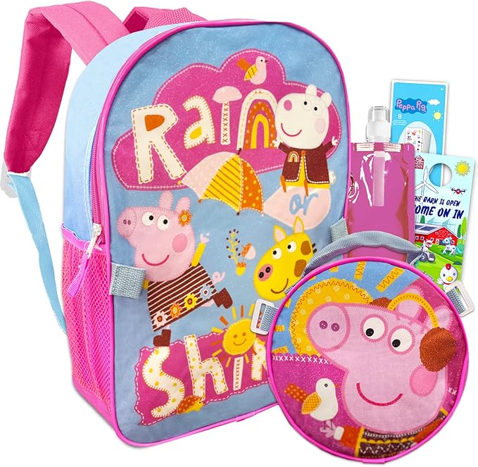 Peppa Pig Backpack with Lunch Box for Kids 5 Pc Bundle