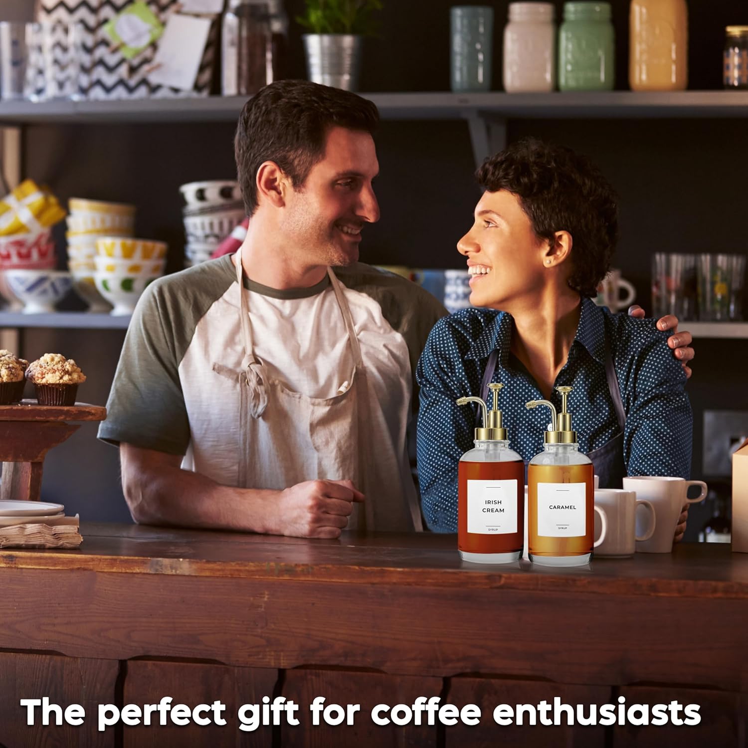 Coffee Syrup Dispenser with Pump, 2pcs, 16.9 fl oz, Gold