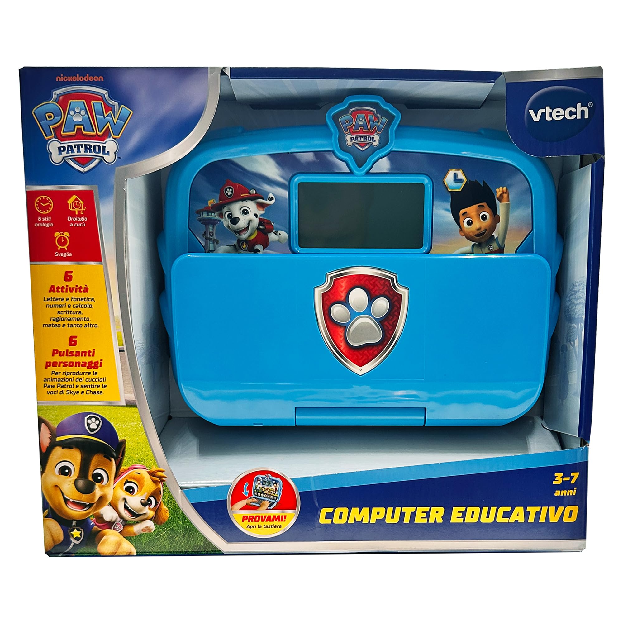 VTech Paw Patrol - Computer Educativo, Dispositivo 2 in 1 Computer e Tablet Bambini, 6 Attività, Schermo LCD e 7 Pulsanti Interattivi, Lingua Italiana, Batterie Incluse, 3-7 Anni