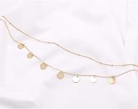 Vista 4 de Aisansty - Gargantilla elegante de varias capas, hecha a mano, con forma de tubo, dije de moneda, colgante de perla y estrella, cadena ajustable