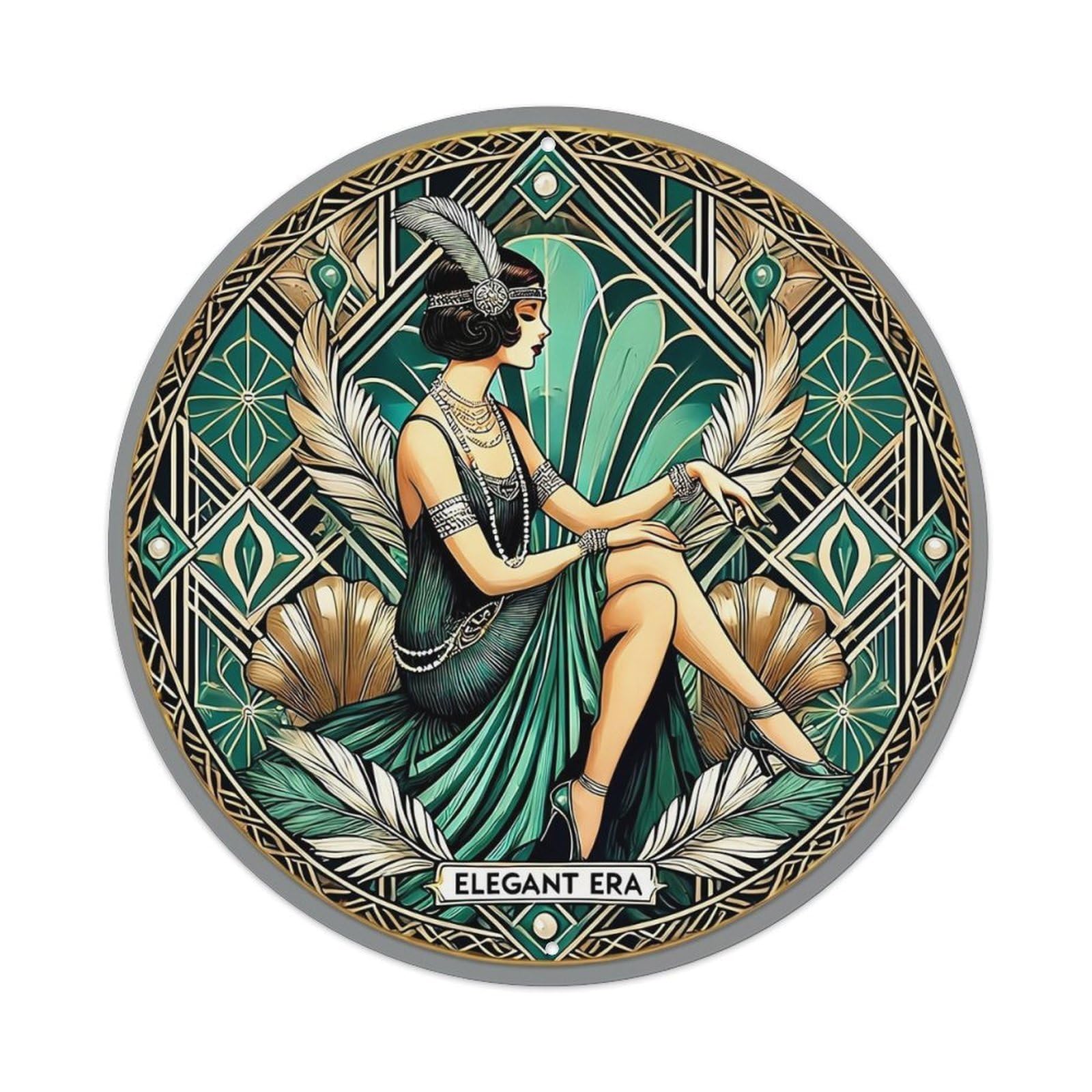 Art Deco Woman Pattern Print Metal Tin Sign Plaque