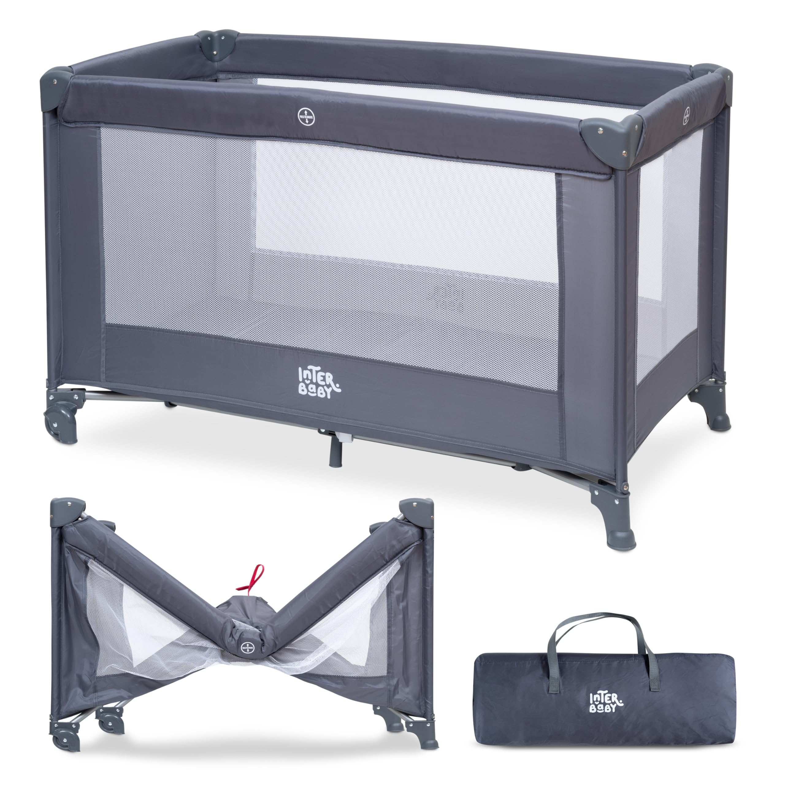 Interbaby Reisebett Baby klappbar mit Rollen & Tasche 120x60 cm (Grau)