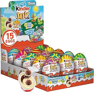 Kinder Joy Easter Eggs, Sweet Cream and Chocolatey Wafers with Toy Inside, 10.5 oz, 1 Pack, 15 Eggs