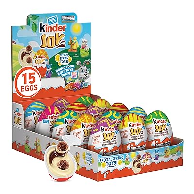 Kinder Joy Easter Eggs, Sweet Cream and Chocolatey Wafers with Toy Inside, 10.5 oz, 1 Pack, 15 Eggs