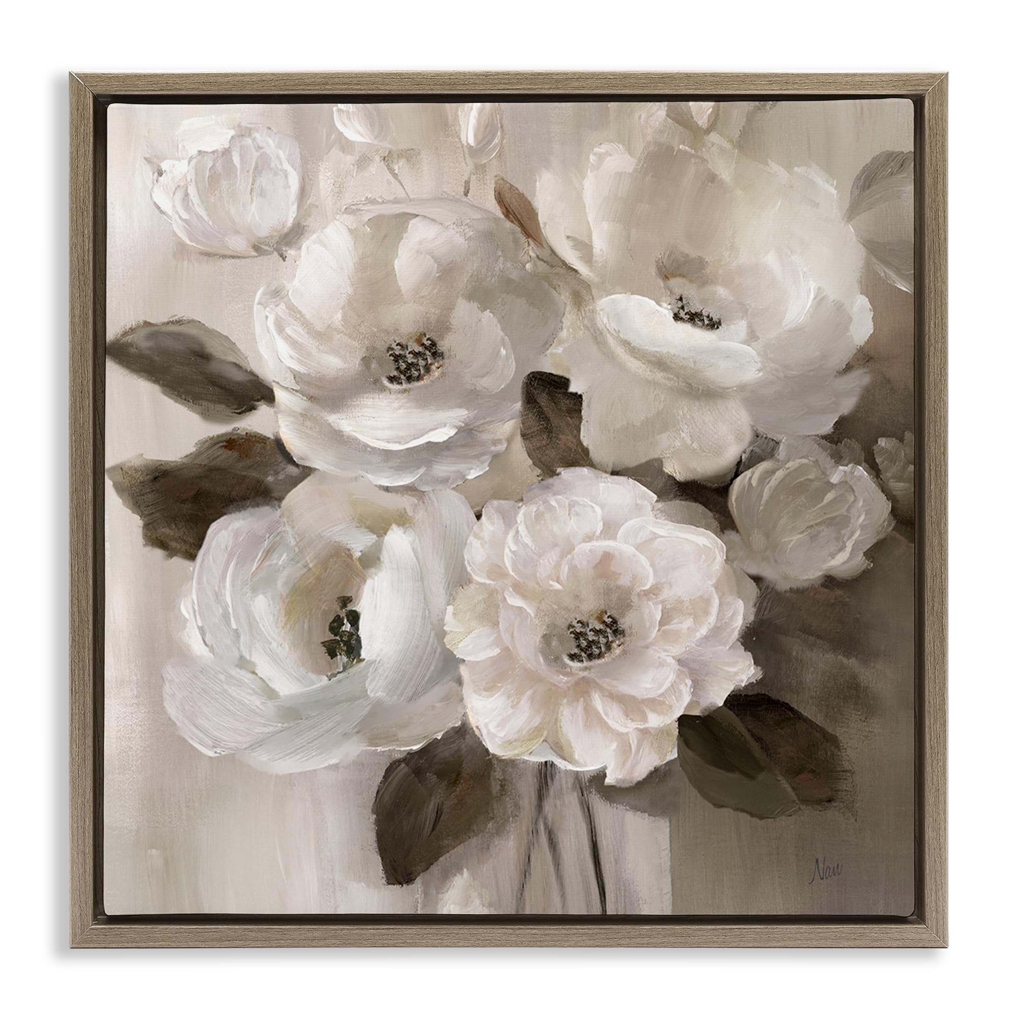 Stupell Industries Montalcino Elm (Textured) Ivory Flower Bushel Floral, 17 X 17 Inch Canvas In Floater Frame