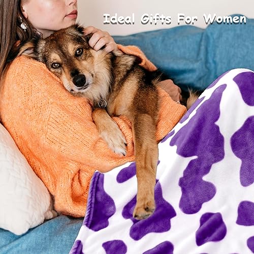 Miniatura 6 de Manta con estampado de vaca morada, suave y cálida, manta de vellón ligera con estampado de vaca para sofá, dormitorio, sala de estar, camping,