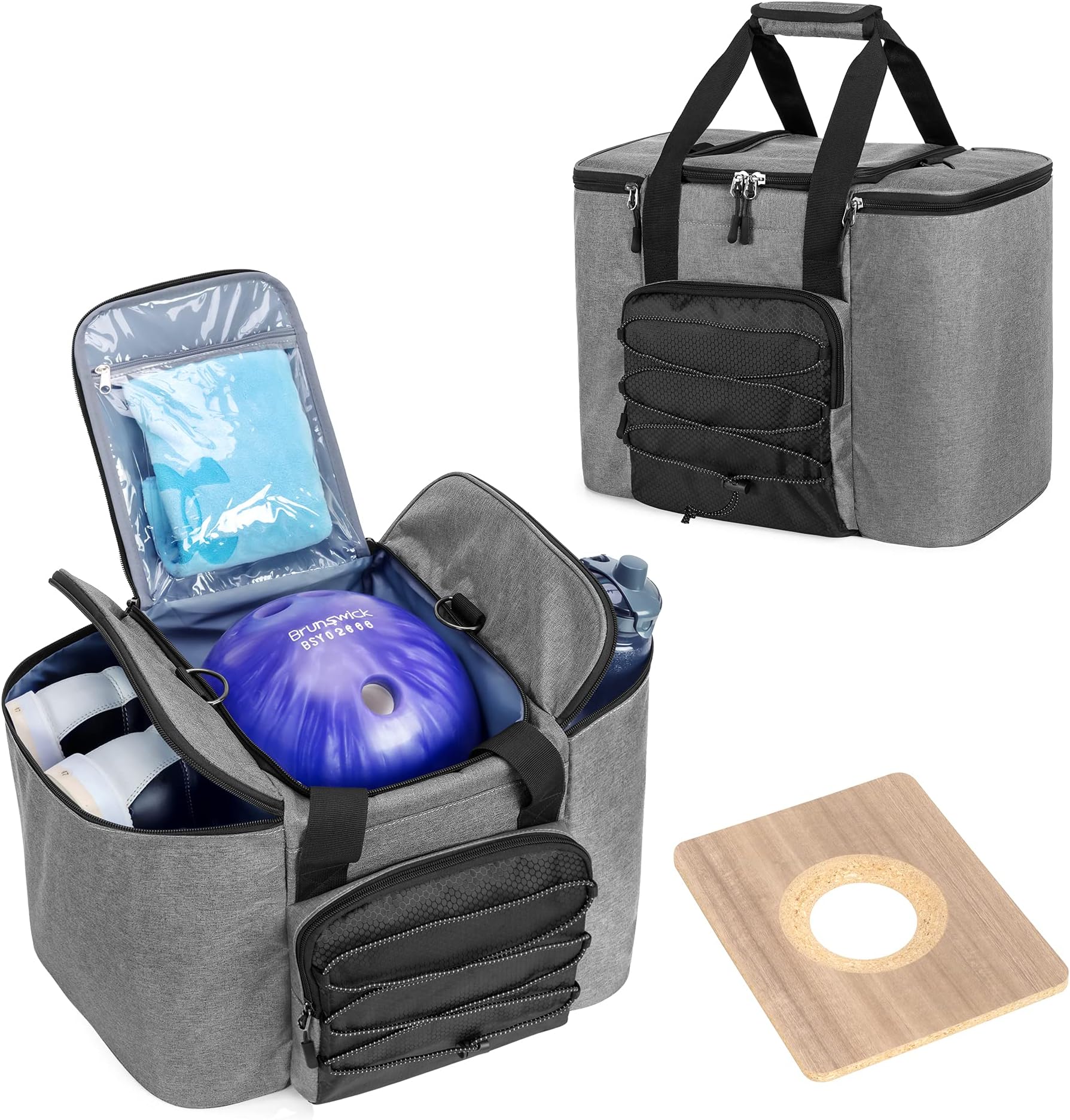 DSLEAF Bowling Ball Bag - Single Ball Tote with Wooden Holder, Extra Pockets - Holds Shoes Up to Mens Size 16