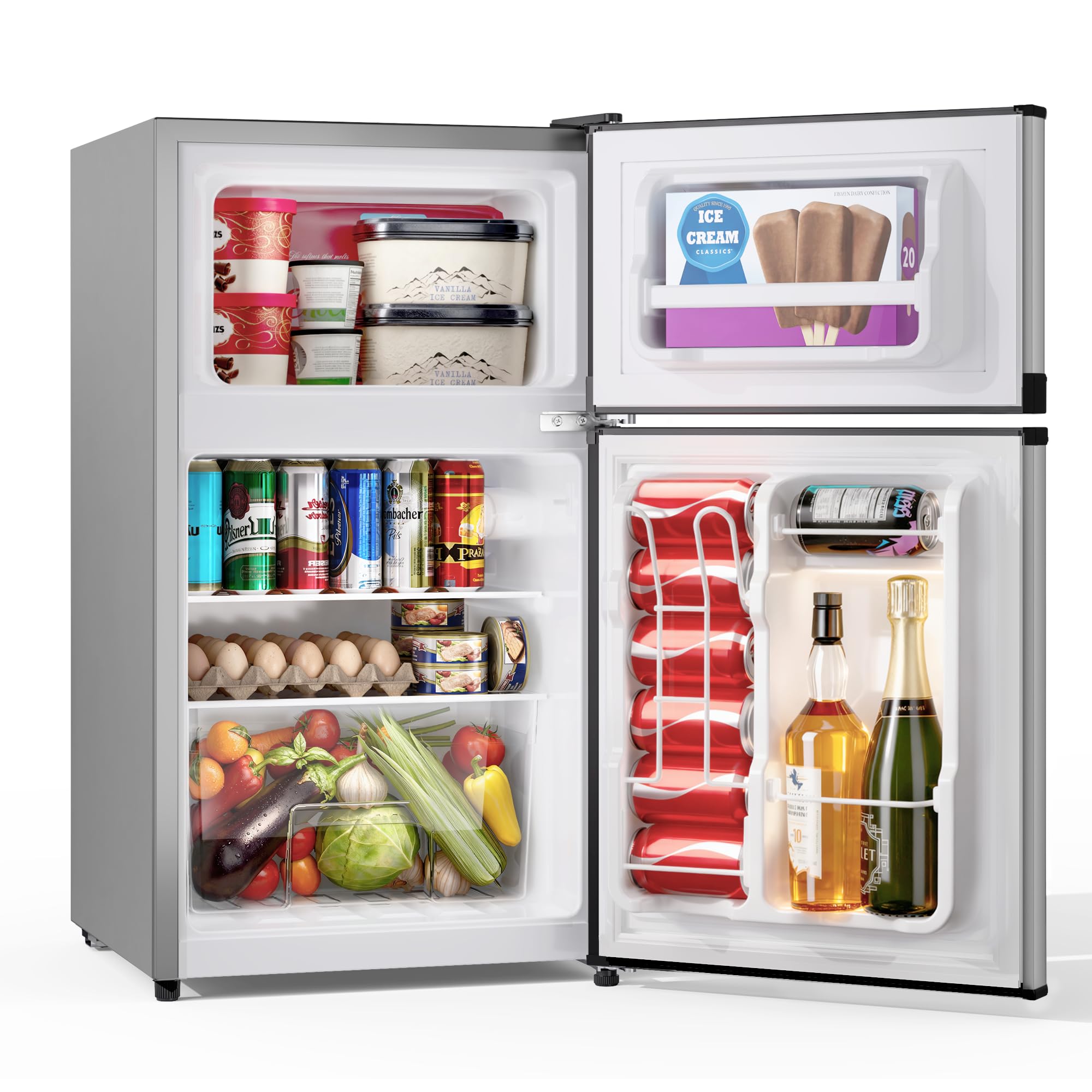 Tehanld Double Door Refrigerator with Freezer, 3.55 Cu.Ft, Small Fridge with Freezer, 7 Settings Temperature Adjustable, Mini Refrigerator for Office and Apartment Bedroom Dorm(3.55 Cu.Ft, Black) on Fridge.com