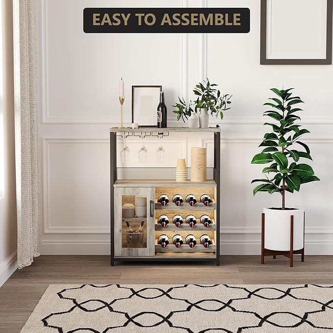 Armario Bar de Vino con Rack y Soporte para Copas, Estantes Ajustables miniatura 7