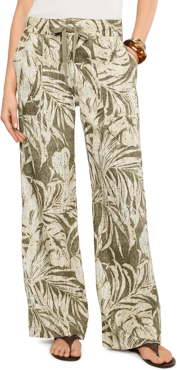 Lauren Ralph Lauren Palm-Frond-Print Linen Wide-Leg Pants