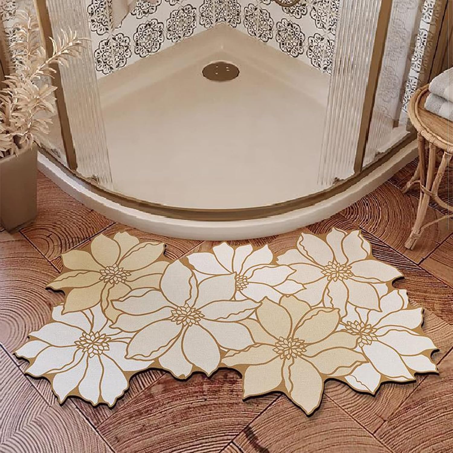 Curved Bath Mat, Super Absorbent Diatomite Corner Shower Mat Outside Shower, Non Slip Washable Corner Shower Rug Carpet for Quadrant Shower Cubicle,D,40x75cm