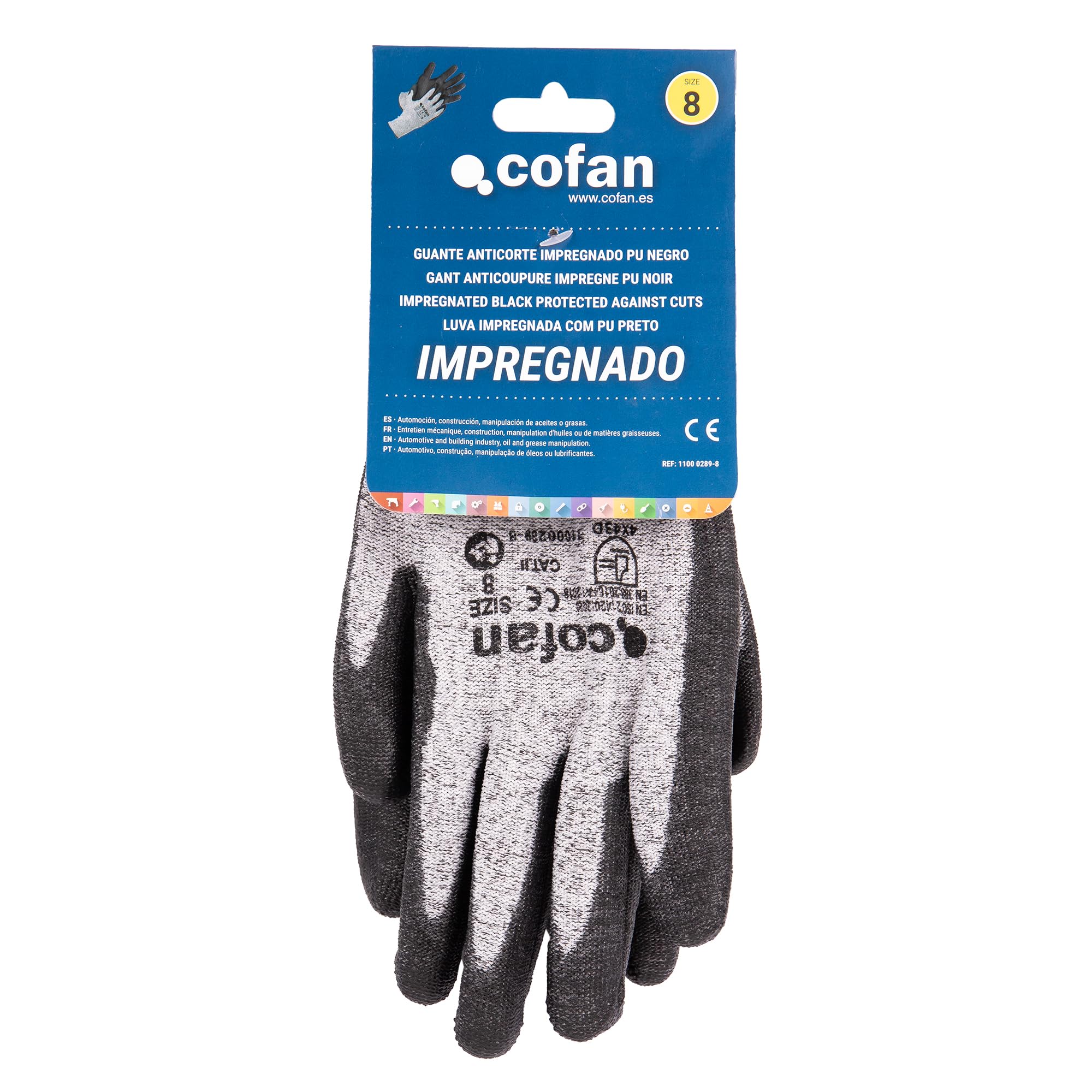 Cofan Gants anti-coupures ultra légers | Niveau D | HPPE + revêtement PU noir | EN 388 4X43D | Pack de 12 paires de gants ou format unitaire | Taille 9 | Protection mécanique (12, 9)