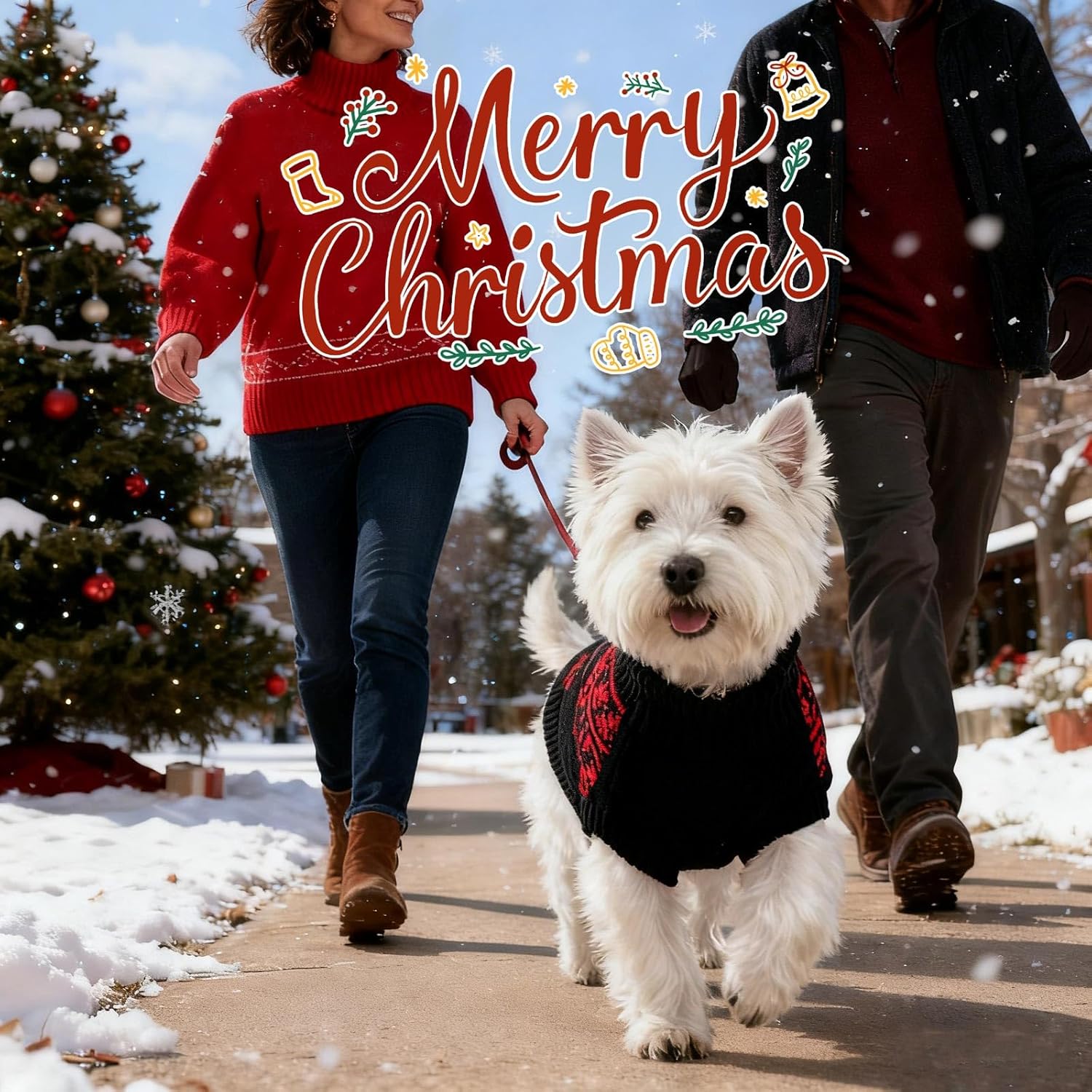 SAWMONG Dog Christmas Sweater, Cable Knit Christmas Pet Sweater, Snowflake Pattern Thick Warm Winter Dog Sweaters, Pet Sweaters for Small Medium Large Dogs(Black, M)