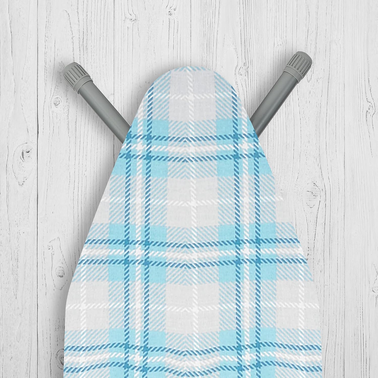 Polder Extra Wide Ironing Board Cover, Stain Resistant, Water Repellent, 48-49 x 15-18, 100% Cotton Cover with 12mm Pad and Bungee Cord Binding, Blue Plaid