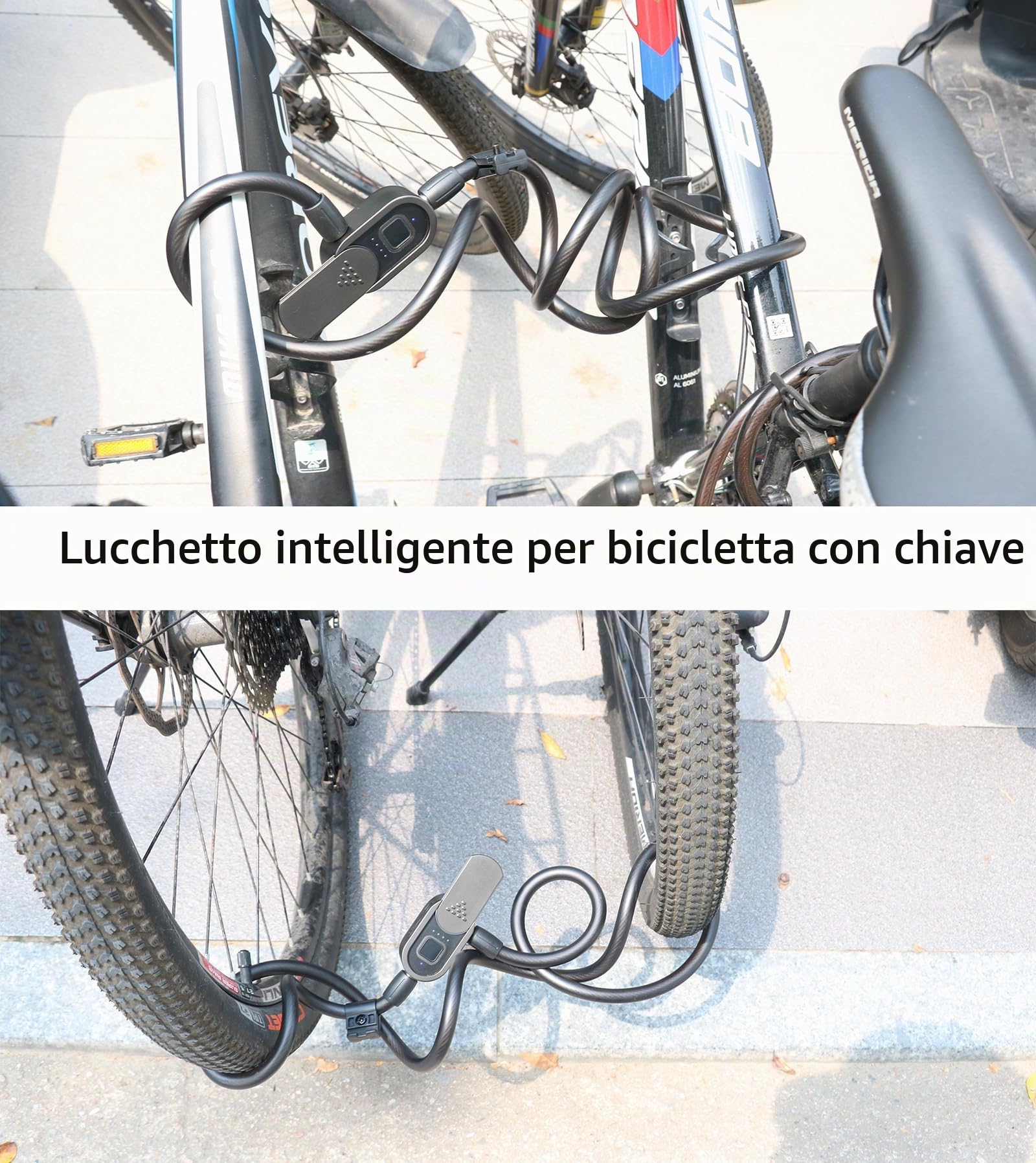 eLinkSmart - Lucchetto impermeabile con cavo in acciaio lungo 150 cm, per bicicletta, scooter, moto, porta, recinzione, cancello, app per telefono e orologio iOS, sblocca USB C