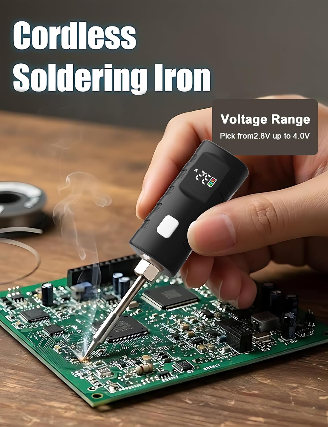 Mini Portable Solder Pen With Rechargeable Battery and Removable Threaded Soldering Iron Tip, Adjustable Voltage 2.8v-4.0v LED Display, Black