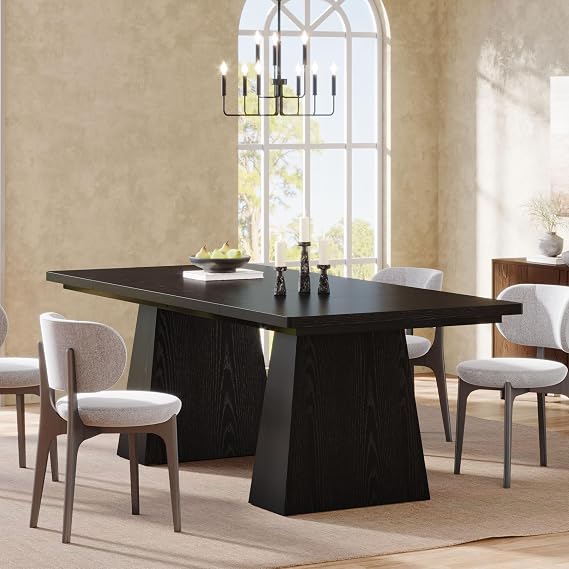 Tribesigns Dining Table for 6, Farmhouse Wood Dinner Rectangular Table Kitchen Table with Double Pedestal, 63 L x 31.5 W x 30 H, Black