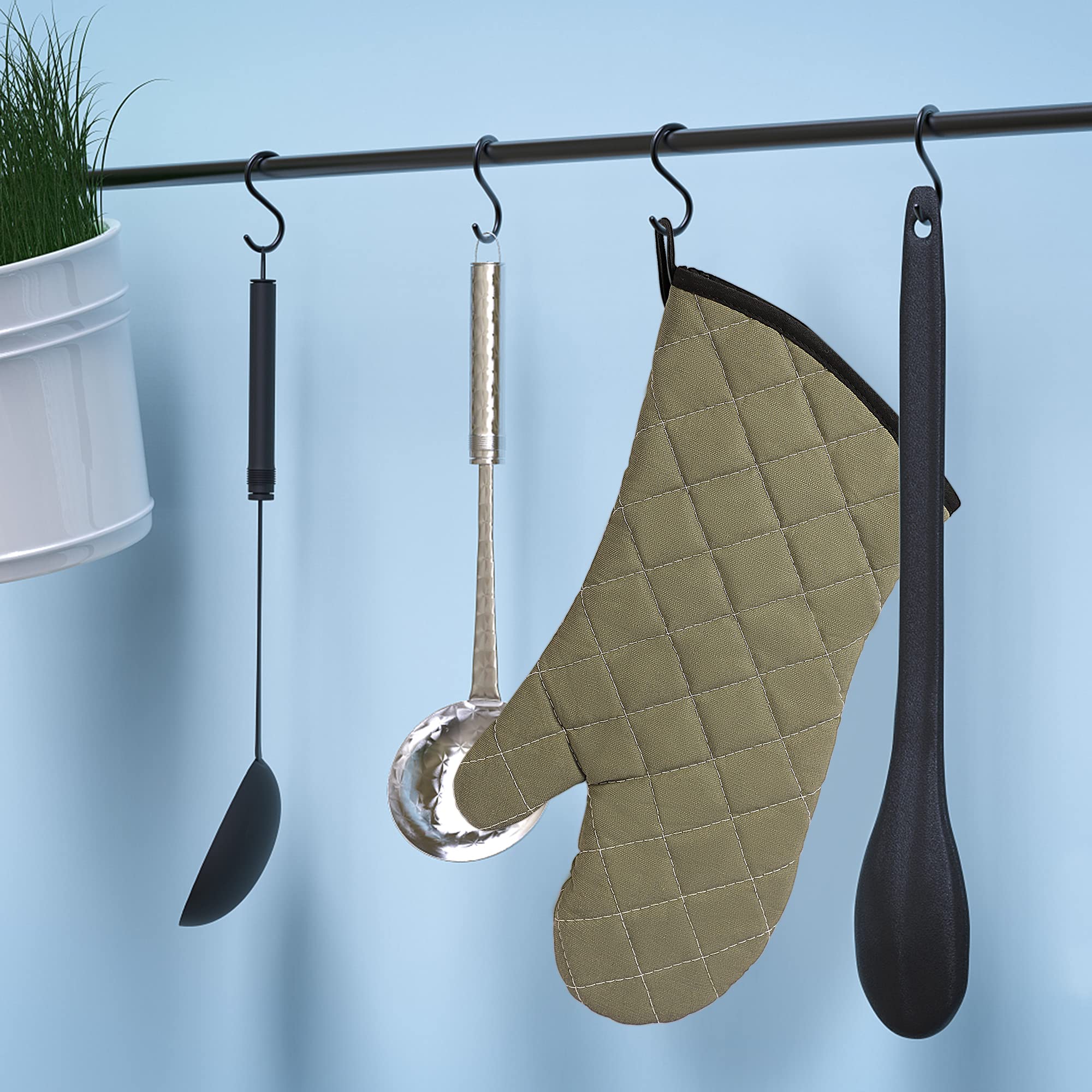 Rękawice kuchenne 1 para 38 cm długa pikowana podszewka frotte - odporne na wysokie temperatury rękawice kuchenne, rękawice trudnopalne, zielone, 2 szt