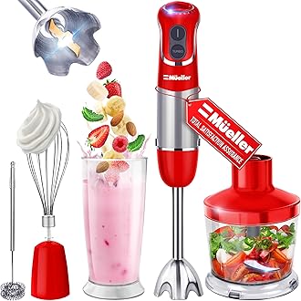 Multistick 800W 5-in-1 Immersion Blender Handheld, 12 Speed Hand Mixer - Turbo Boost, Heaviest Duty Copper Motor, Titanium Blades Hand Blender, Milk Frother Wand, Red Kitchen Accessories
